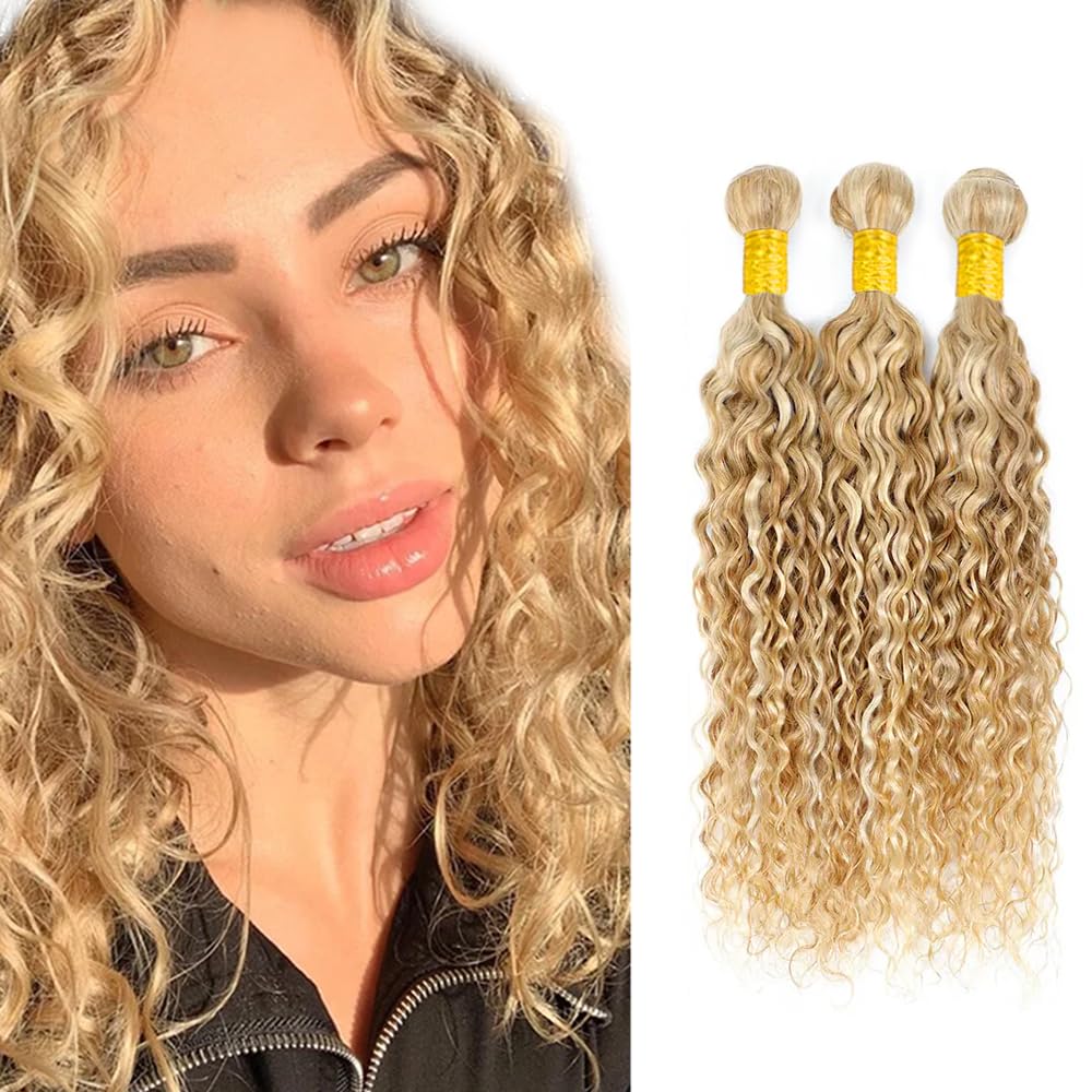 613 Bundles Human Hair Blonde Water Wave Bundles P27613 Human Hair Bundle 12 14 16 inch Two Tone 613 and 27 Bundle 150g