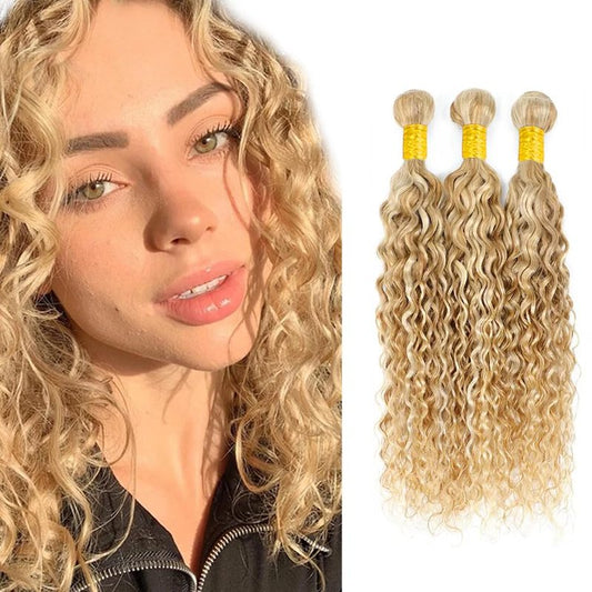 613 Bundles Human Hair Blonde Water Wave Bundles P27613 Human Hair Bundle 14 16 18 inch Two Tone 613 and 27 Bundle 150g