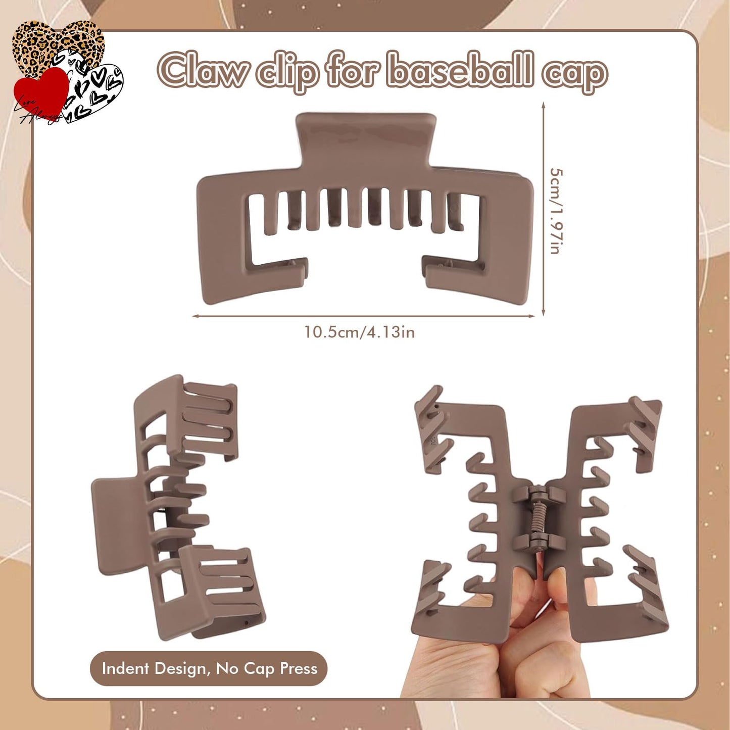6 Pcs Trucker Hat Hair Clips for Women，Hat-Friendly Claw Clips for Baseball Caps, Perfect for Thick Hair and Stylish Hat Hairstyles