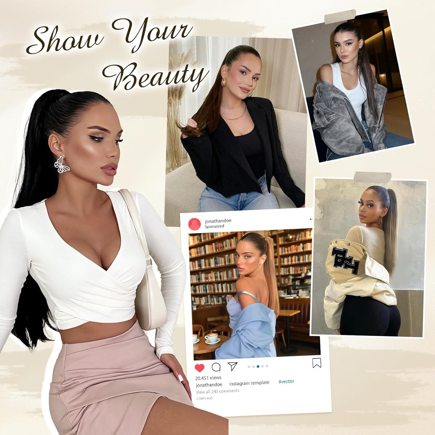 Claw Ponytail Extensions - Long Dark Brown Straight Hairpieces | 25-Inch Synthetic Clip-In Tails