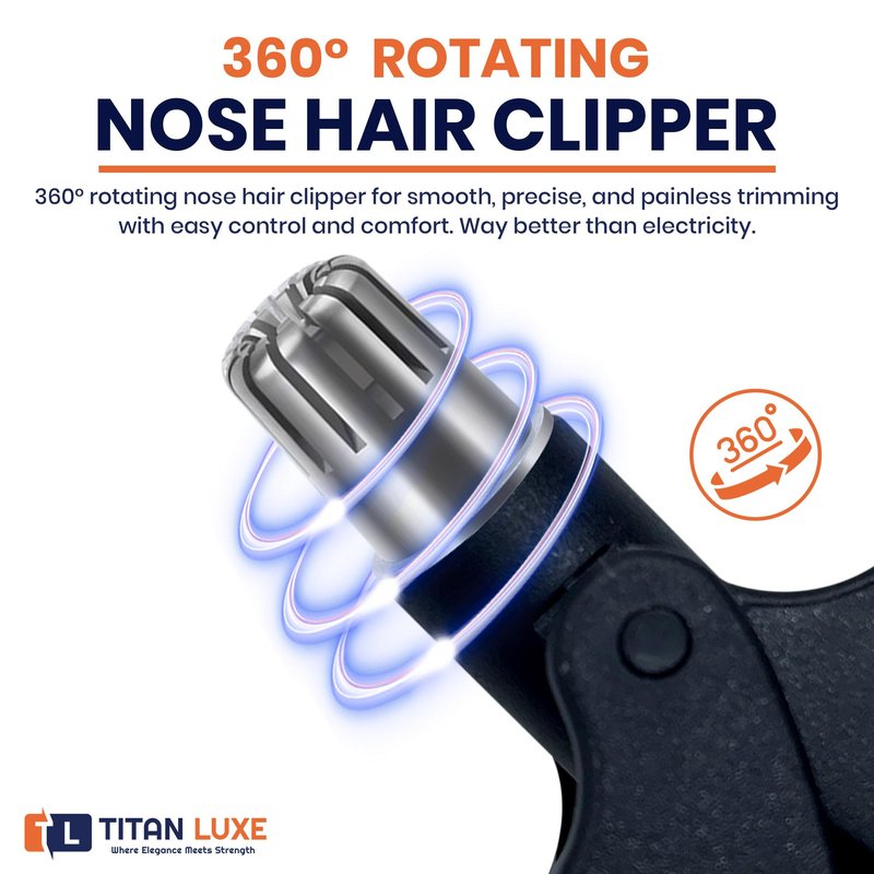 Titan Luxe Stainless Steel Hair Trimmer for Men and Women | Manual Nose and Ear Hair Trimmer | Nose Clippers, 360° Rotating Hair Trimmers | Washable Nose Hair Remover | Black
