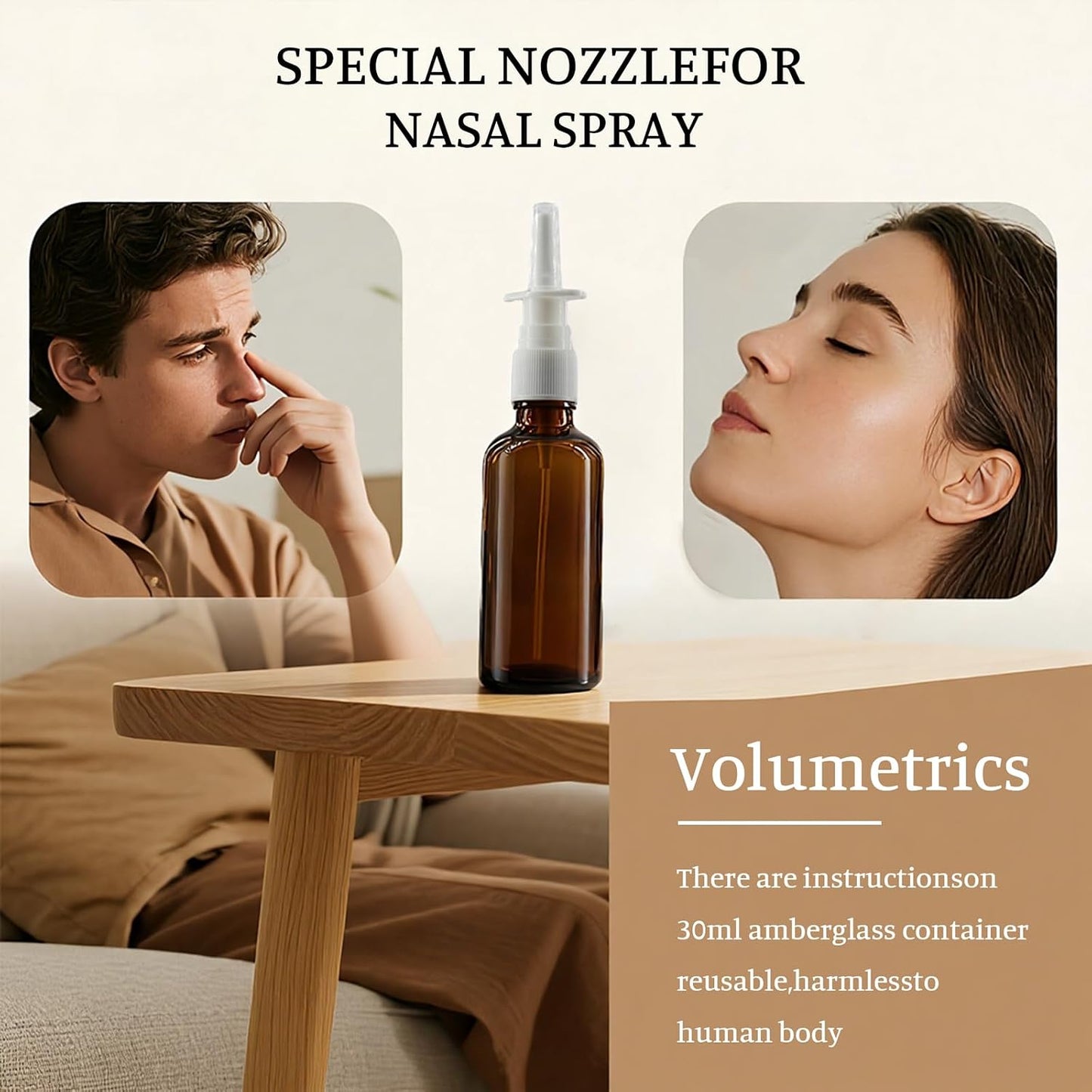 30ml Amber Glass Nasal Spray Bottles - Refillable Travel Size with 4 Pump Sprayers | UV Protection, Ideal for Saline & Essential Oils