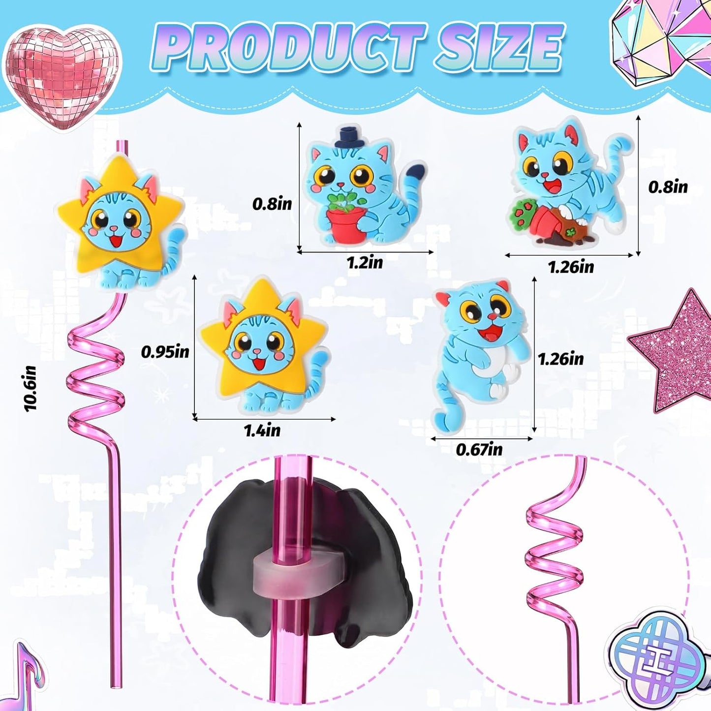 Kpop Party Straws - 24 Pack Blue Cat Toppers for Anime Birthday Parties | Fun Fan Meeting Gifts