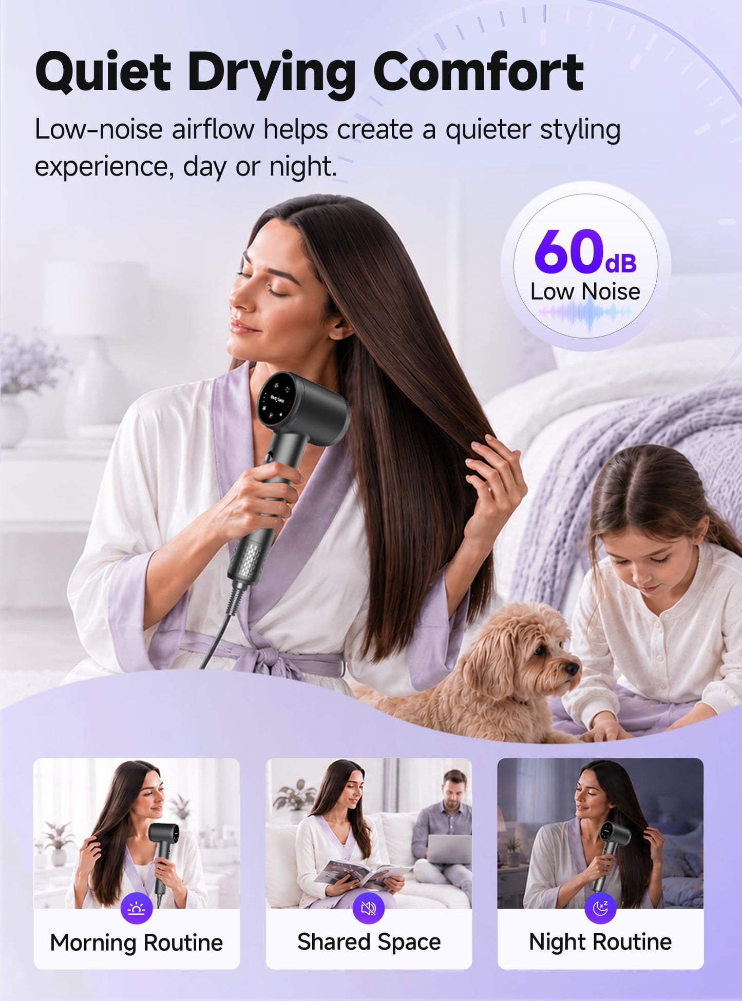 Hair Dryer, Professional Ionic Hair Dryer for Fast Drying, Low Noise and Quiet, Lightweight, 600 Million Negative Ions, High-Speed Hair Blow Dryer Without Hair Damage for Women, Men, Travel, Salon