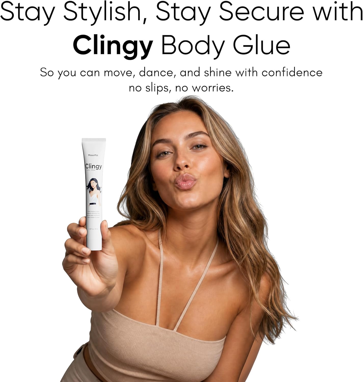 Body Glue for Clothes & Skin - Sweat-Resistant Liquid Fashion Tape | Non-Irritating Adhesive for Strapless Dresses, Bras, & Wigs | 20ml