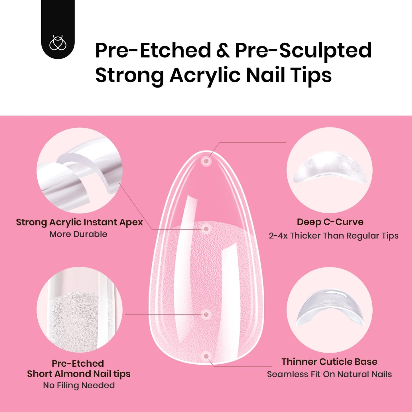 Beetles Tipex Instant Apex Nail Tips Kit, Short Almond, 224PCS 16 Sizes 00-14, No Builder Gel Needed, 20g Solid Nail Glue, Mini UV Lamp