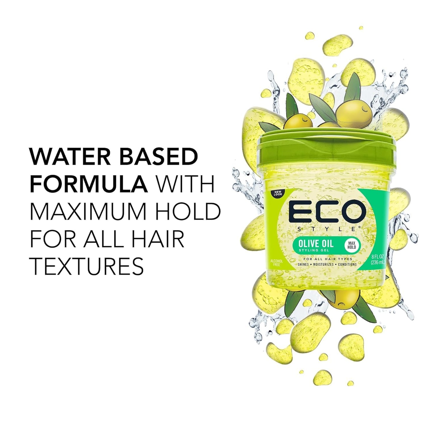 Eco Style Gel Olive Oil - Moisturizing Hair Styling Gel for Shine & Split End Control - 8 oz