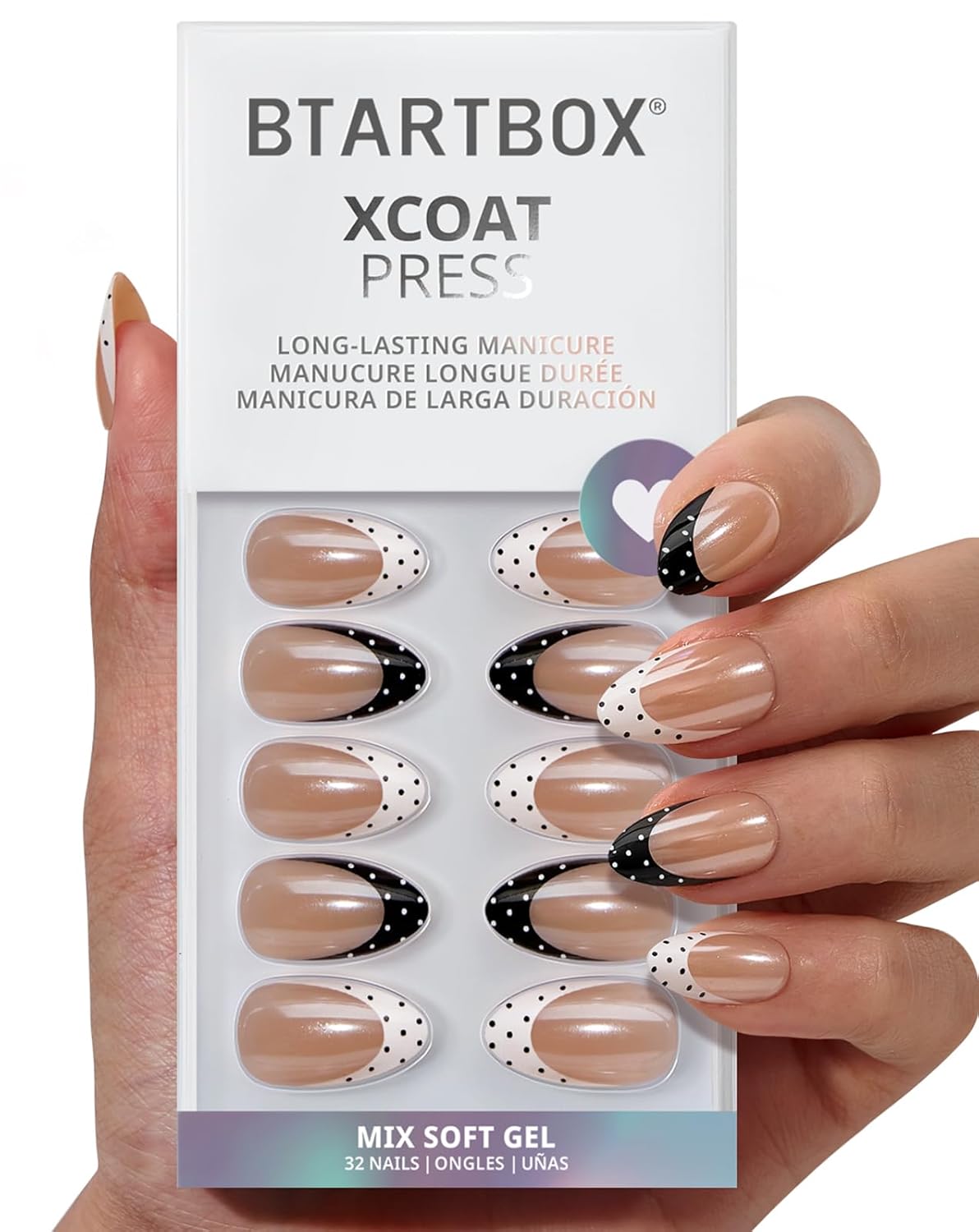 French Tip Press On Nails - Sunprint Dress | Lamp-Curable 4-Week Wear, Pink Short Almond, 16 Sizes, 32 Nails Kit