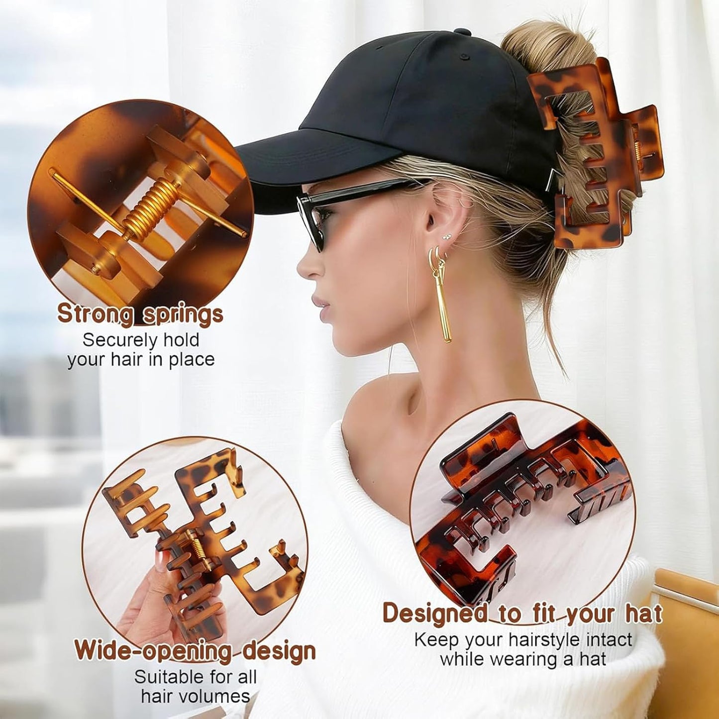 Hat Hair Clips - 4 PCS Claw Clips for Thick Hair | Stylish Accessories for Women