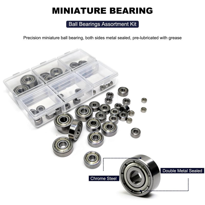 60 Pcs 6-Size 625ZZ 624ZZ 623ZZ 693ZZ 683ZZ 682ZZ Deep Groove Ball Bearings Kit, Miniature Bearings Assortment for Skateboards, Consumer Electronics - Double Shielded