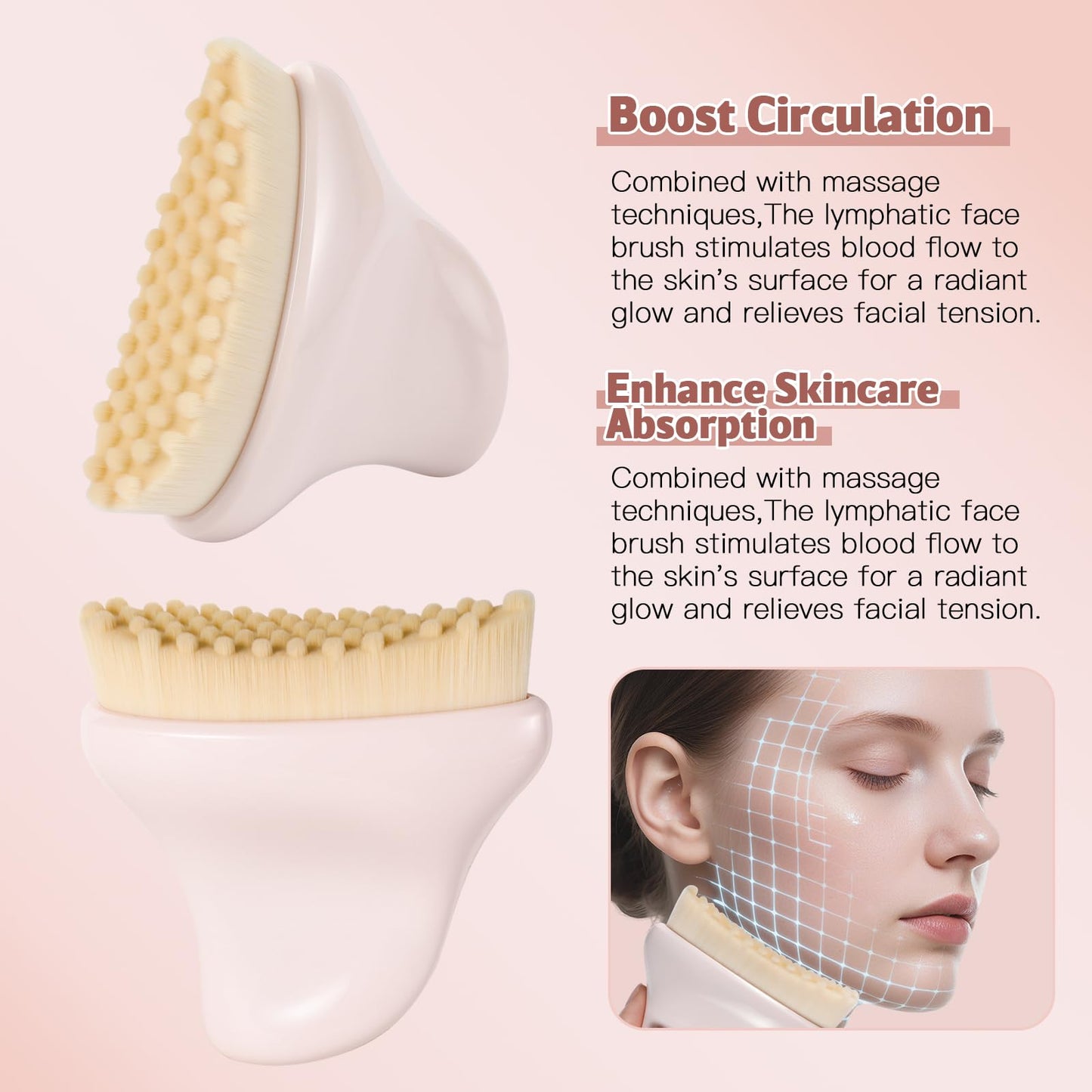 BEAUTYFACTOR Lymphatic Contour Face Brush for Sculpting,Lymphatic Drainage Gua Sha Brush for De-Puffing,Sculpting Jawline,and Promoting Radiant Skin