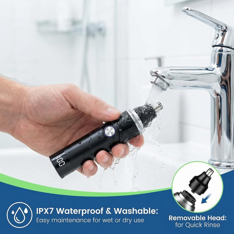 TailWaggers Professional Ear & Nose Hair Trimmer for Men - 2026 USB Rechargeable, 13,000 RPM, Painless Eyebrow & Facial Grooming, IPX7 Waterproof-Black