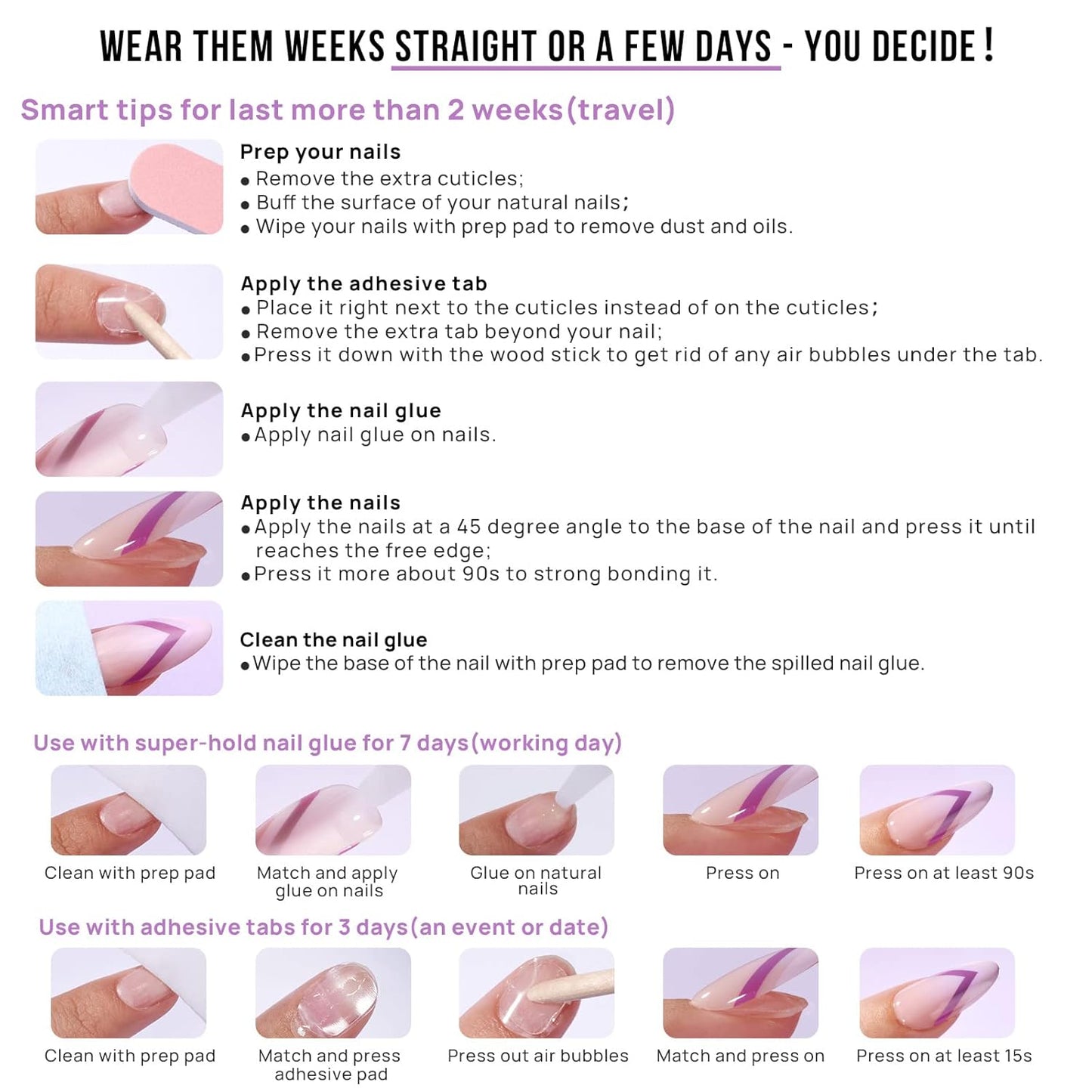 Short Almond Press On Nails - Aurora French Tip, 32 Piece Glue-On Nail Kit | Natural Look, 16 Sizes Available