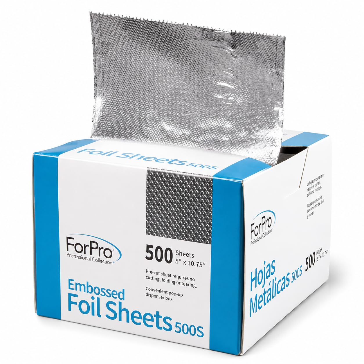 ForPro Professional Embossed Pop-Up Hair Foil Sheets for Salon Hair Color & Highlights, Pre-Cut Aluminum Foils, Non-Slip Embossed Texture, 5" W x 10.75" L, 500-Count