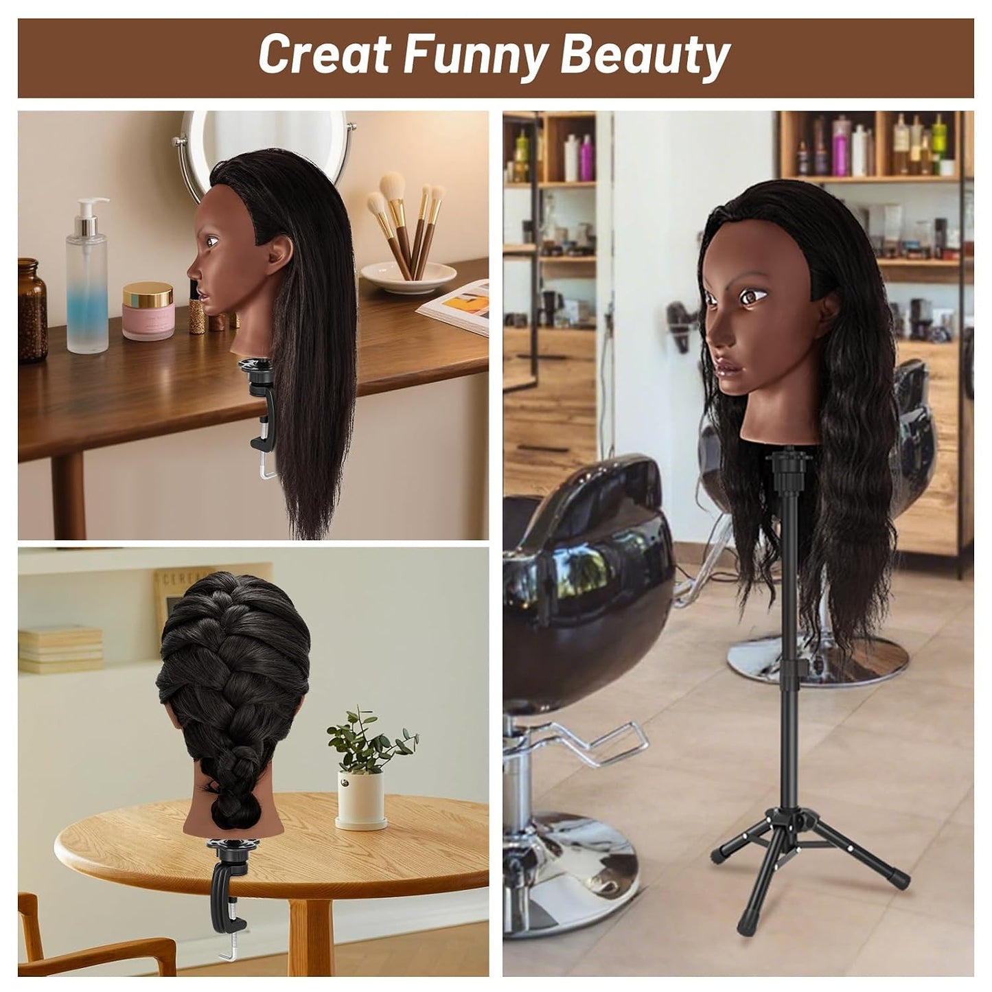 Afro Mannequin Head - 20” Human Hair Cosmetology Doll with Tripod Stand | Ideal for Hairdresser Practice & Braiding