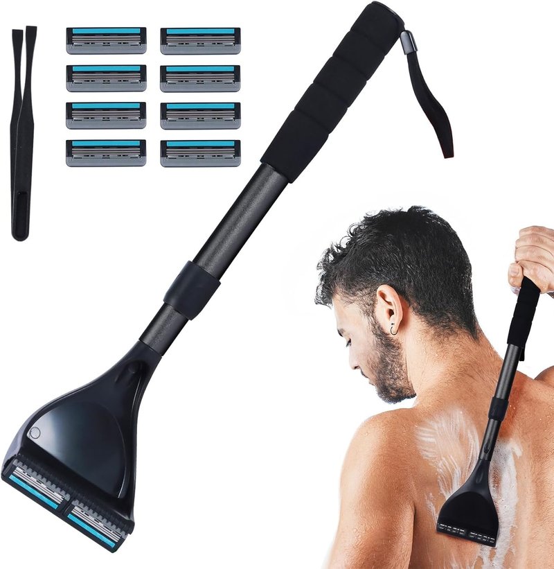 ETbyto Retractable Long Handle Back Shaver Razor Refills, 8ct | 3 Blade Razor for Men, Shaving Blades, 8 Refills（Not include Back Hair Trimmer）