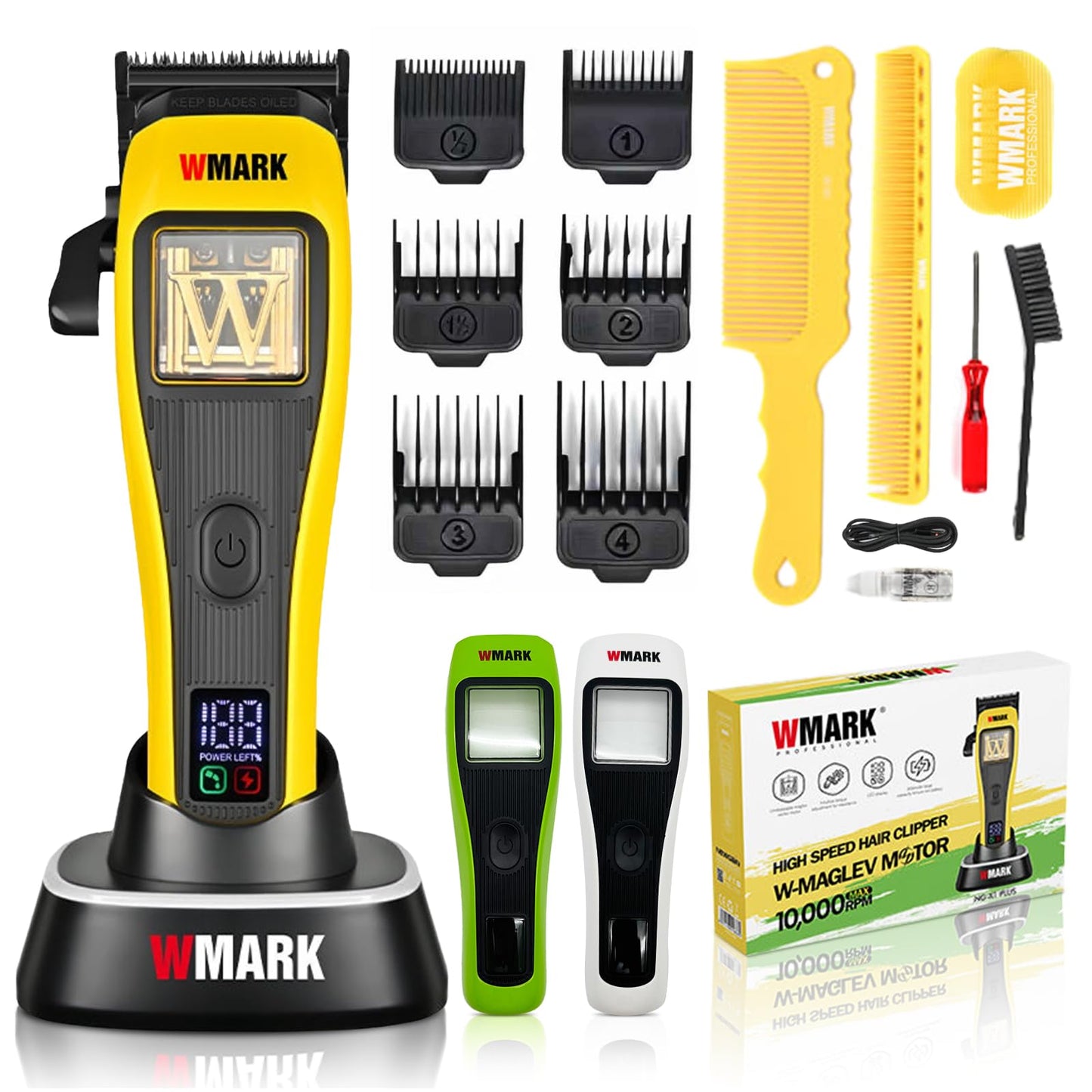 WMARK Hair Clippers for Men Professional Barber Clippers for Hair Cutting Kit Cordless Hair Clippers Maglev Vector Motor 10000RPM, LED Display, DLC Fade Blades, USB-C Rechargeable NG-X1 Plus