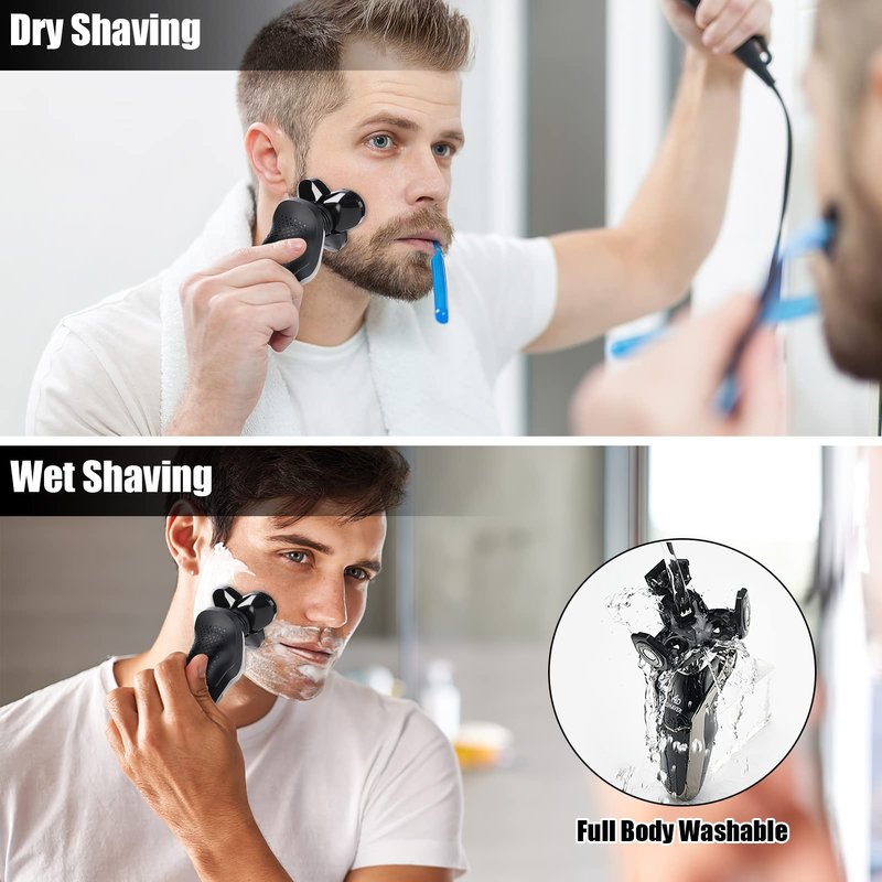 Electric Shaver Razor for Men BestMal 5 in 1 Dry Wet Mens Rotary Shavers Rechargeable Waterproof with Nose Trimmer Sideburns Hair Trimmer Face Cleaning Brush Shaving Gifts for Husband Dad Boyfriend