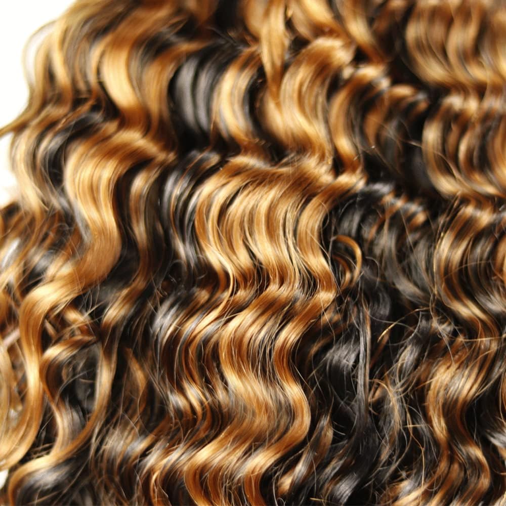 1b/30 Human Hair Bundles Highlight Deep Wave Bundle 18 20 22 Inch 300g Brazilian Virgin Hair 3 Bundles Ombre Brown Bundle Human Hair Extensions