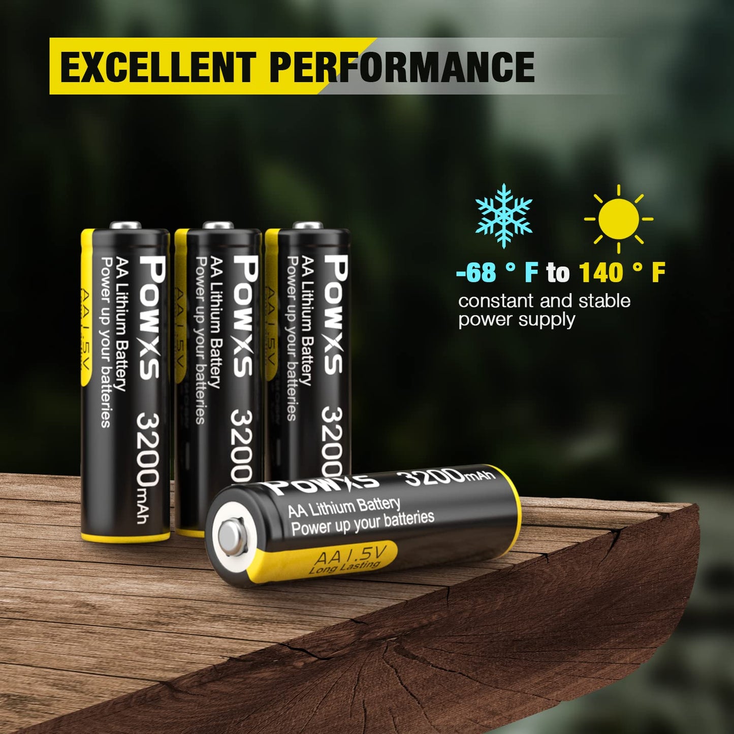POWXS AA Lithium Batteries, 12 Pack 1.5V Lithium Iron AA Batteries 3200mAh Super Capacity for Blink Camera, Video Doorbell, Flashlight, Toys, Remote Control 【Non-Rechargeable】