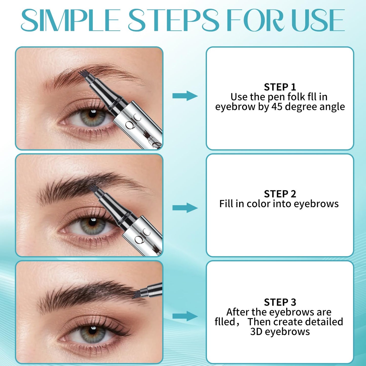 Microblading Eyebrow Pencil - Waterproof Faux Brow Pen for Natural Hair-Like Finish | Light Brown