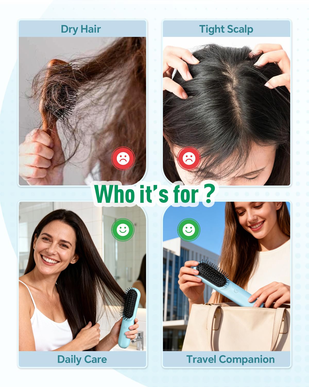 BONNET QUEEN Multifunction Electric Mist Hair Brush for Curly Hair, Hair Oil Applicator & Scalp Massager, Deep Conditioning, Frizz Control, Cordless Hairbrush for Home & Travel, Green