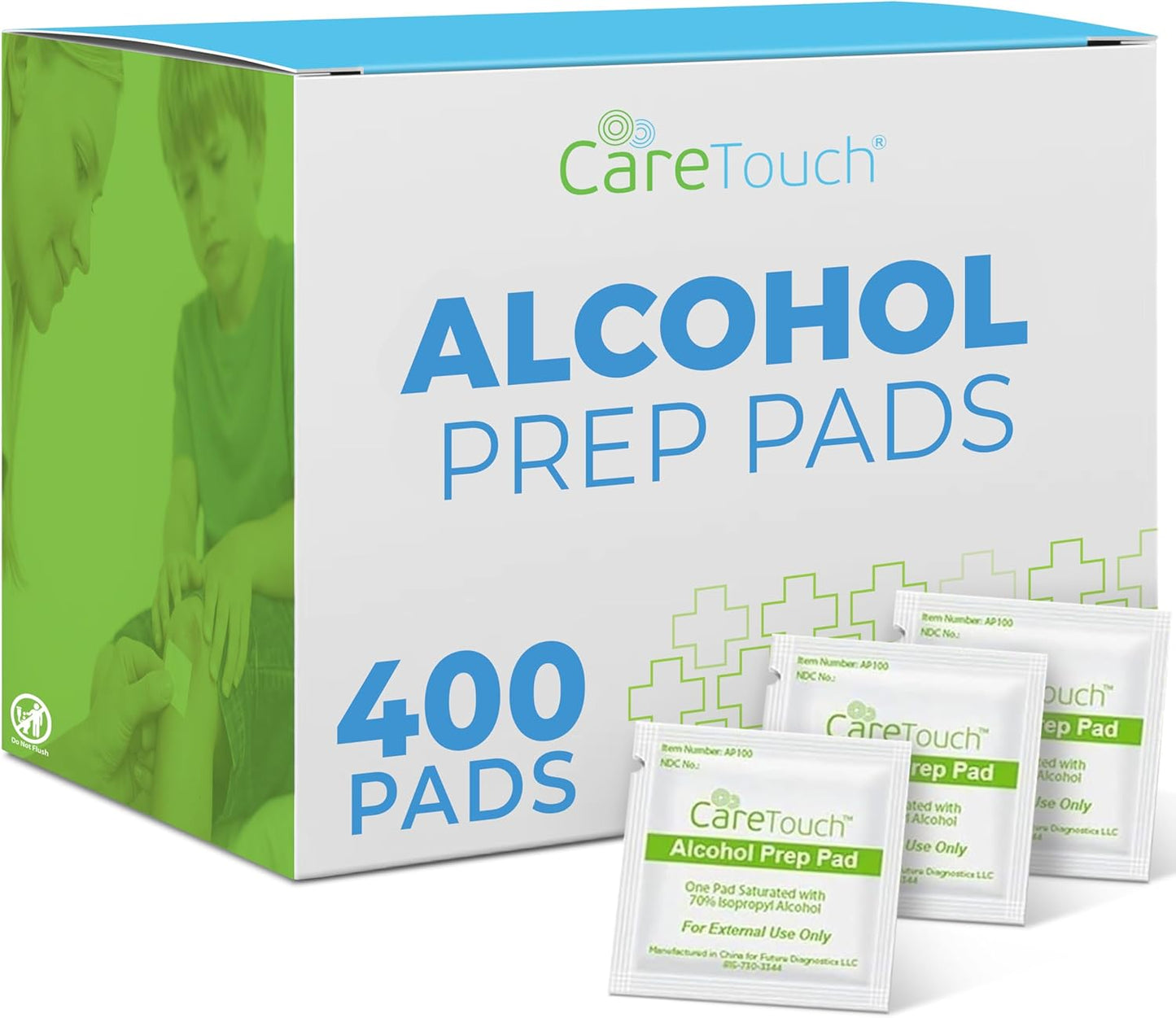 Care Touch Alcohol Wipes - Individually Wrapped 70% Isopropyl Alcohol Prep Pads | 400 Count for Home & First Aid Kits