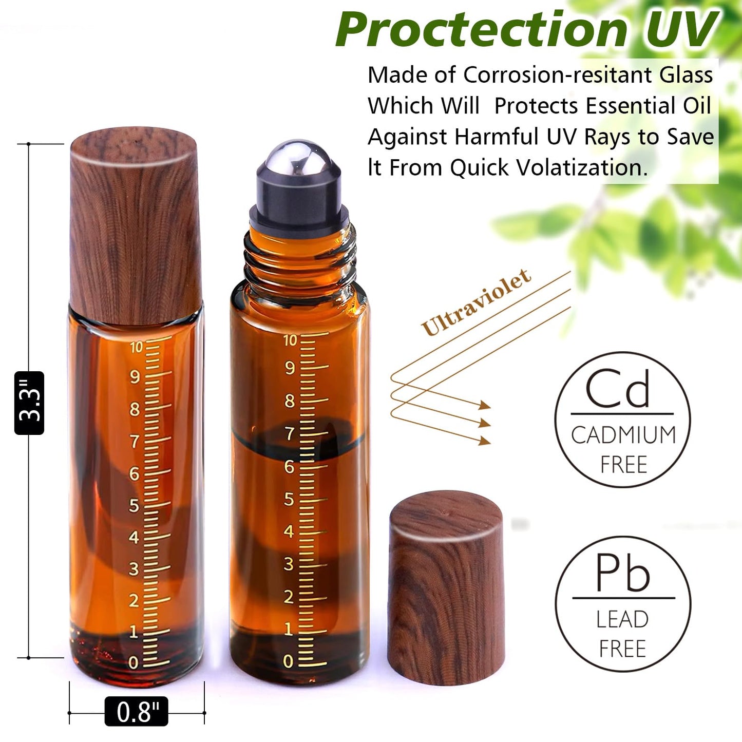 Matifaner 8 Pack Essential Oil Roller Bottles with Scale, 1/3 oz Amber Glass Roller Balls for Essential Oils, 10ml Empty Rollerball Bottles for Travel Refillable Roll on Perfume (Amber)