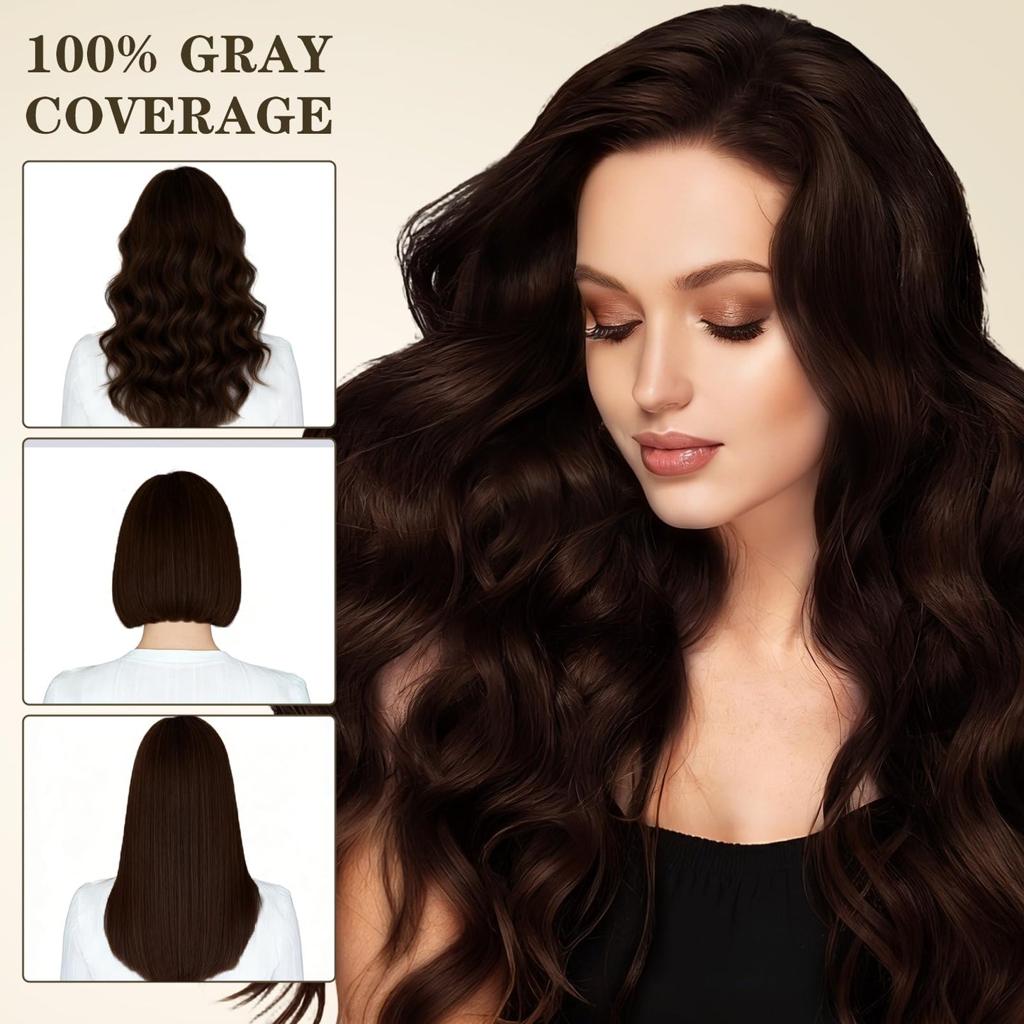 GRYFOX Dark Brown Hair Dye Shampoo for Gray Coverage, 3 in 1 Hair Color Shampoo for Women and Men,Semi-Permanent Color with Natural Herbal Ingredients