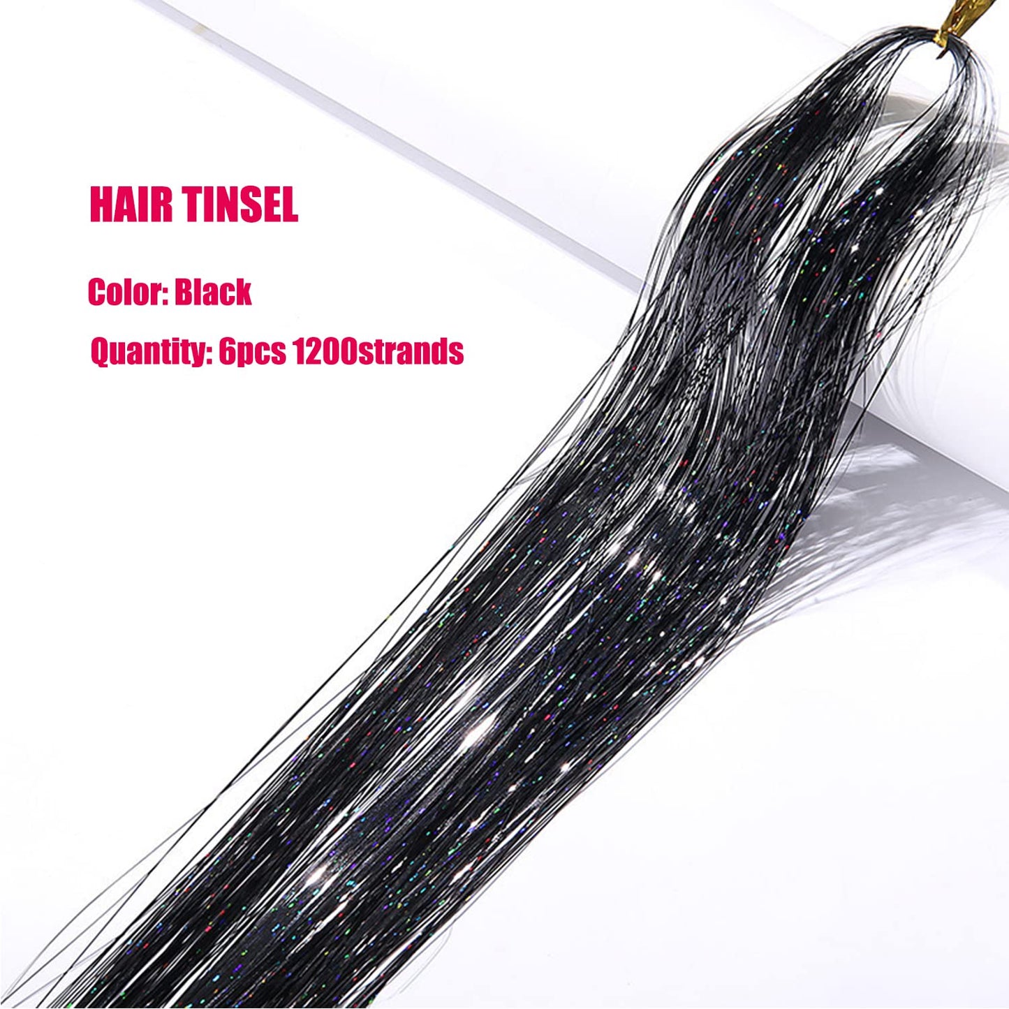 47Inch Hair Tinsel Kit with Tools Fairy Hair Tinsel Hair Extensions Heat Resistant Colorful Shiny Sparkling Glitter Hair for Women Girls