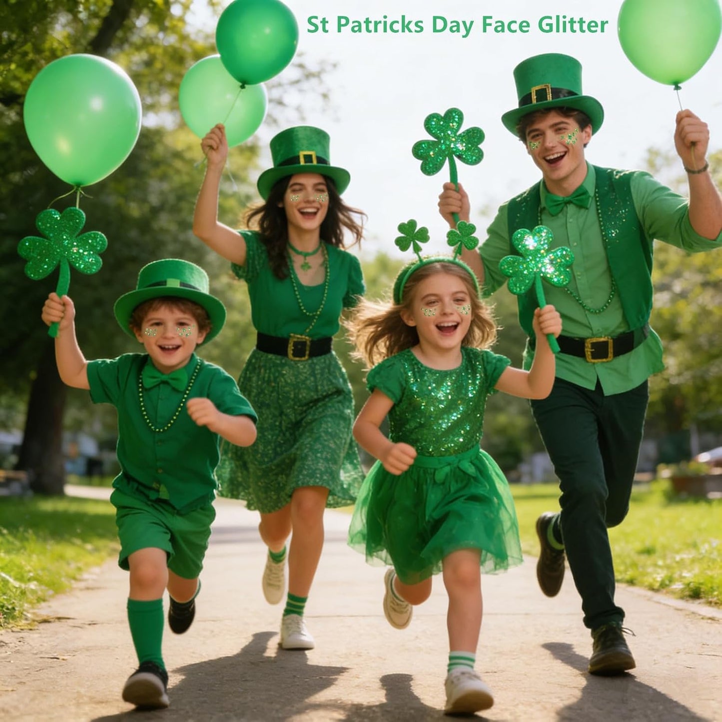 Shamrock Glitter Freckles Face Tattoos - St. Patrick's Day Accessories | 6 PCS Green Sparkle Stickers for Women & Kids