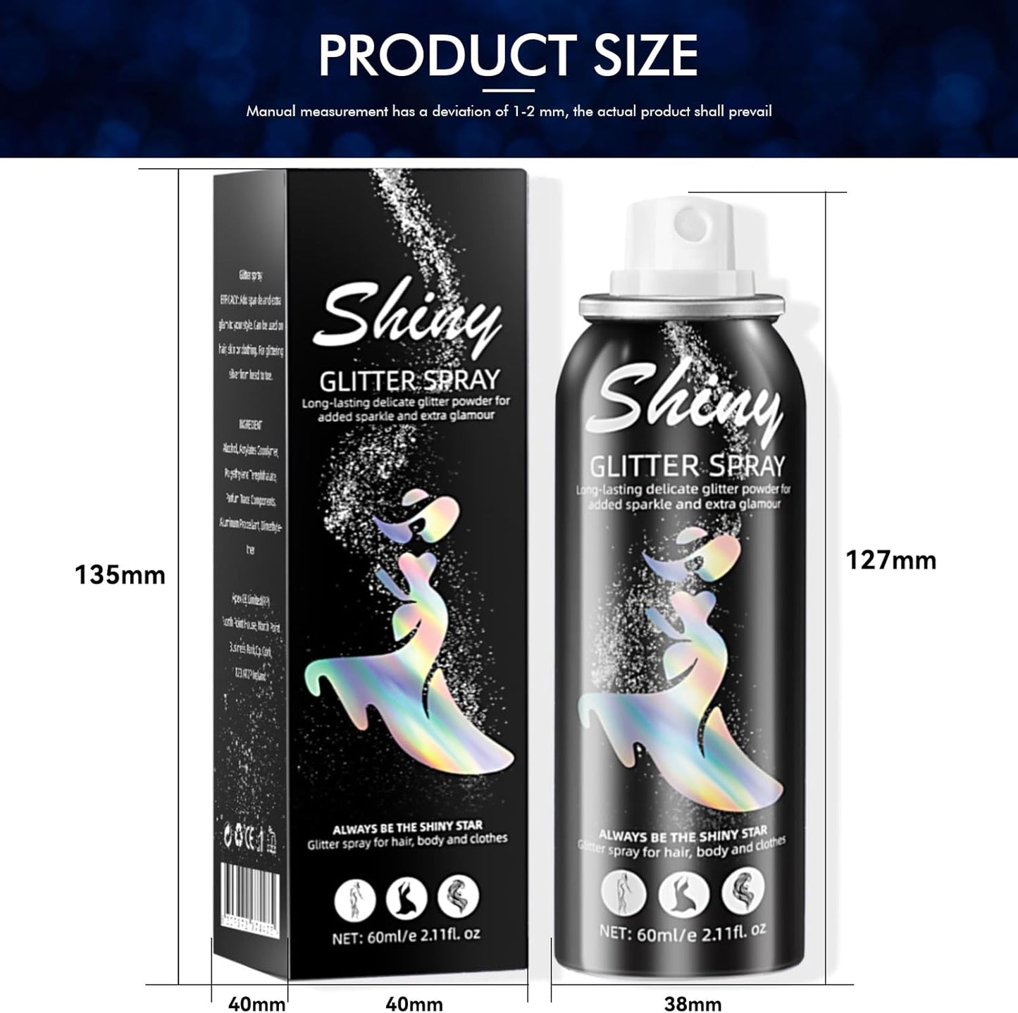 Body Glitter Spray - Long-Lasting Silver Glitter for Hair & Body | Quick-Drying 2.11 Fl Oz for Festivals & Raves