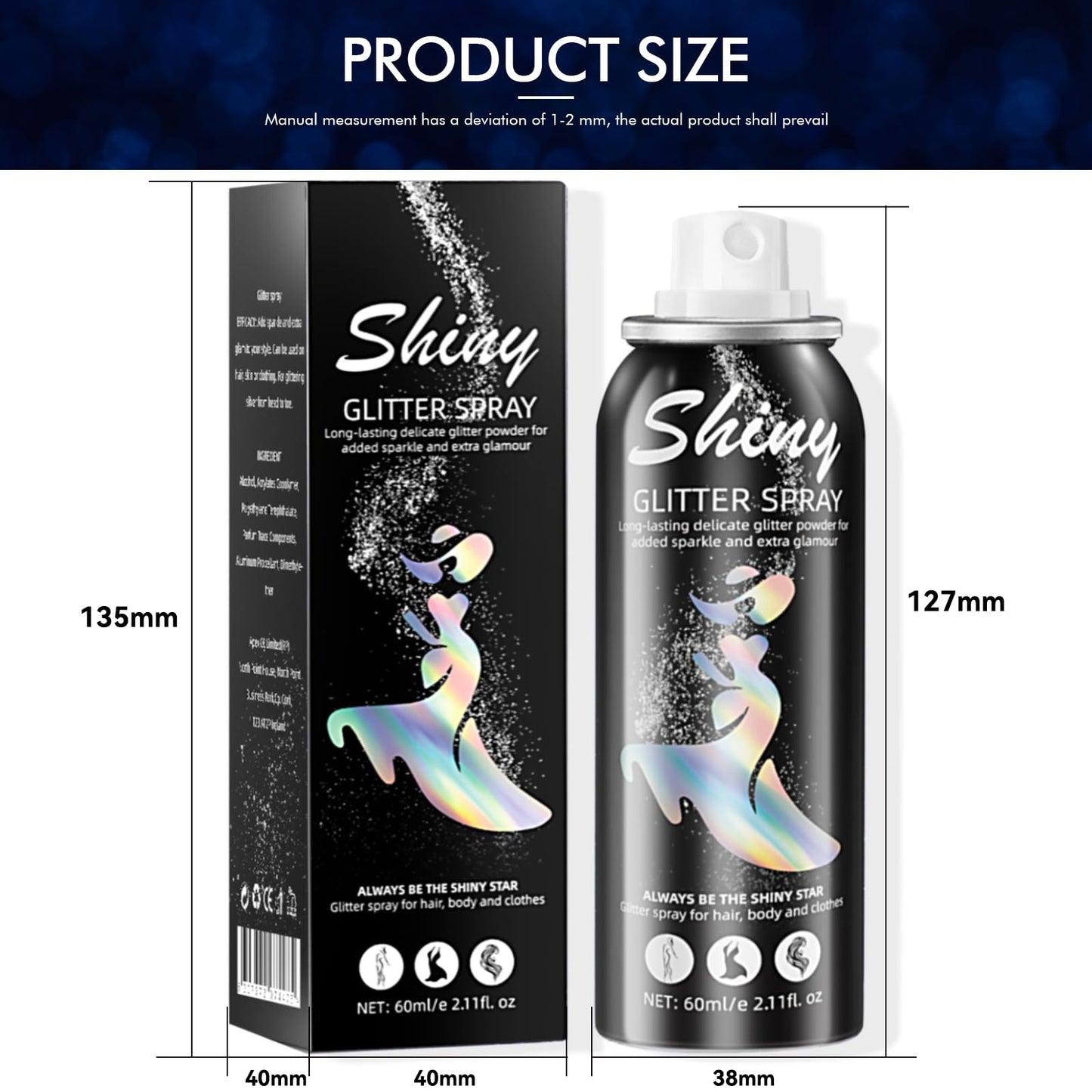 Ragkun Body Glitter, Body Glitter Spray, Glitter Spray for Hair and Body, Long-Lasting and Quick-Drying Silver Glitter Hairspray Suitable for Stage, Festival Rave and Makeup Prom (2.11 Fl Oz)