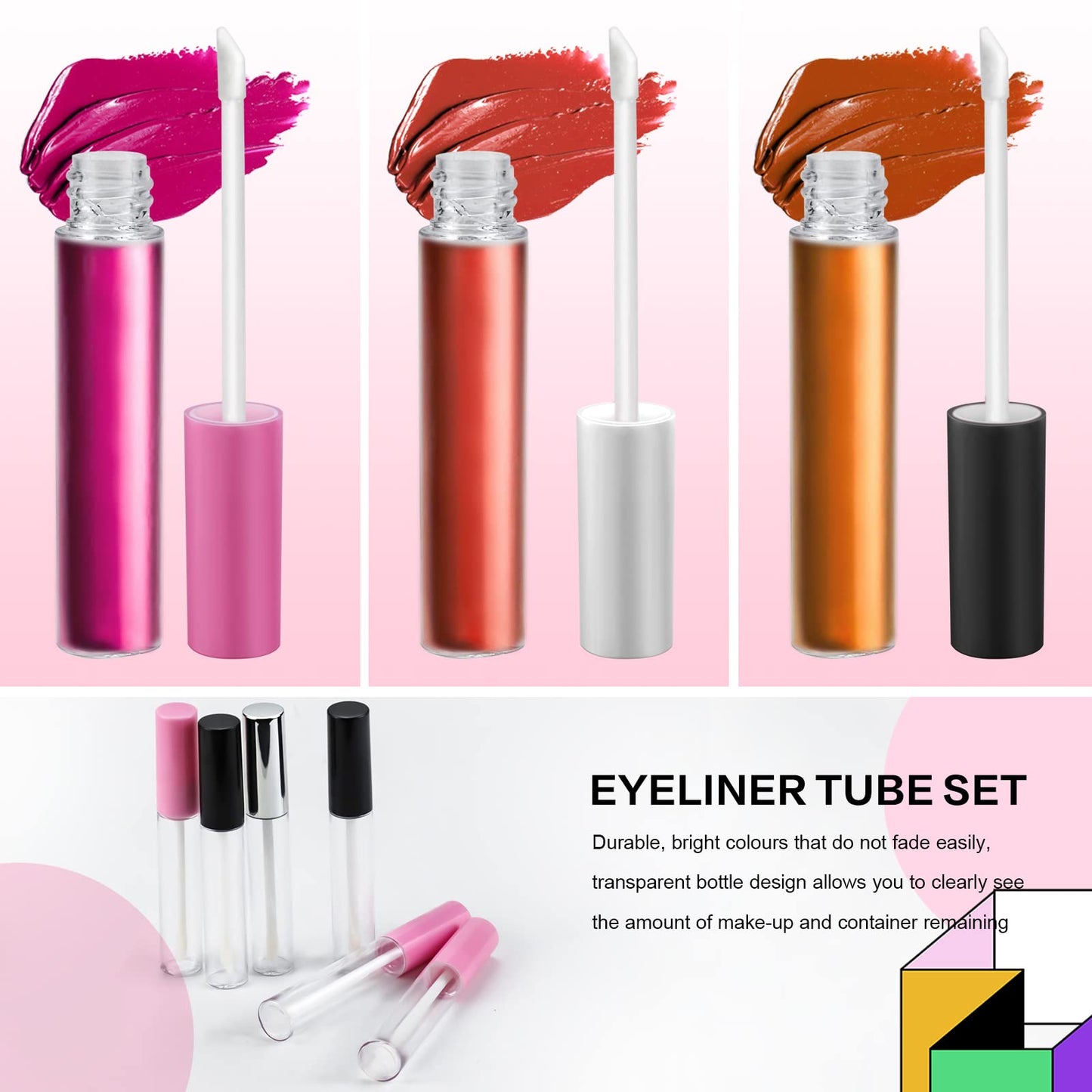 Bercoor 30 Pack Lip Gloss Tube, 10ml Empty Refillable Lip Balm Bottle Clear Plastic Lip Gloss Container with Rubber Stoppers for DIY Makeup, Personal Cosmetic, Black, Sliver and Pink