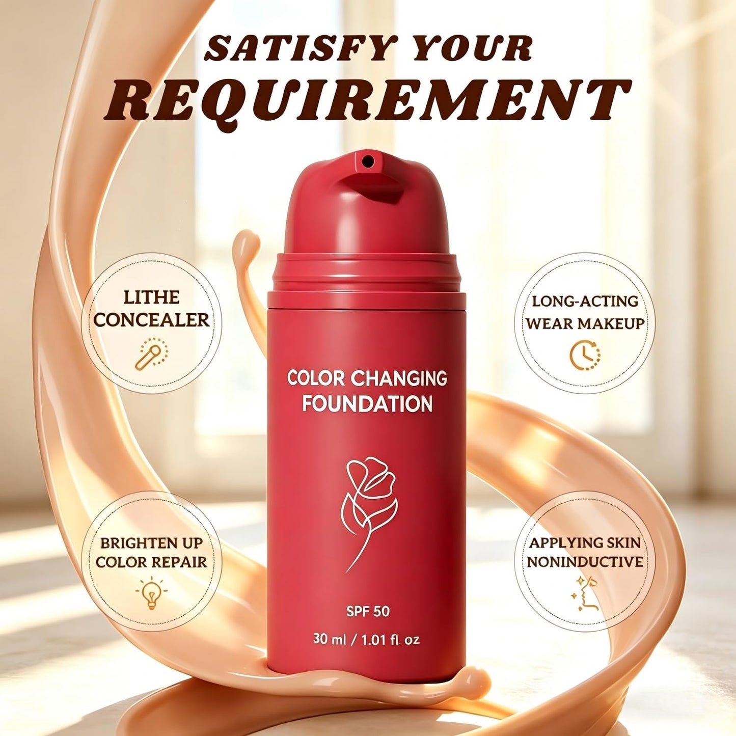 Korean Color Changing Foundation, Automatically Adjusts Liquid Foundation,Deep Hydration & Refines Pores, Medium to Full Coverage Cream for Mature Skin,1PC,30ML / 1.01 FL.OZ