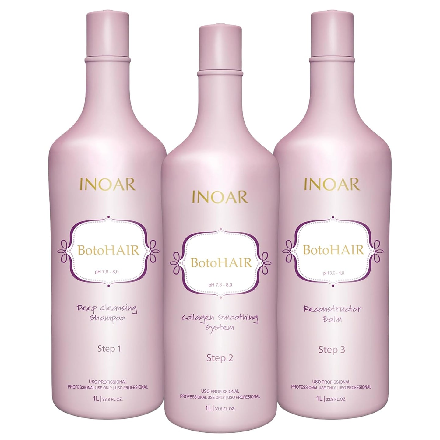Inoar BotoHair Collagen Smoothing System - Keratin Deep Cleansing Shampoo & Reconstructor Balm | 33.8 Fl Oz Each