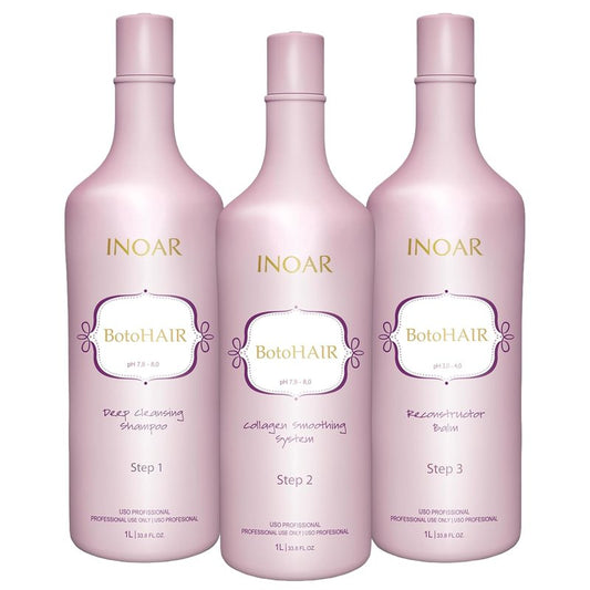 Inoar BotoHair Collagen Smoothing System - Keratin Deep Cleansing Shampoo & Reconstructor Balm | 33.8 Fl Oz Each