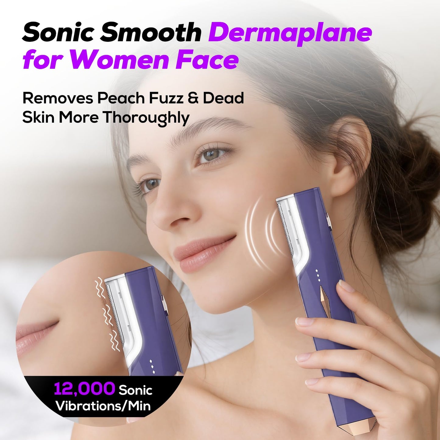 COPCOP Sonic Dermaplaning Tool & Eyebrow Trimmer for Women with Built-in LED Light – Gentle Dermaplane Razor for Peach Fuzz Removal & Facial Hair, 10 Replacement Blades, Smooth & Radiant Skin