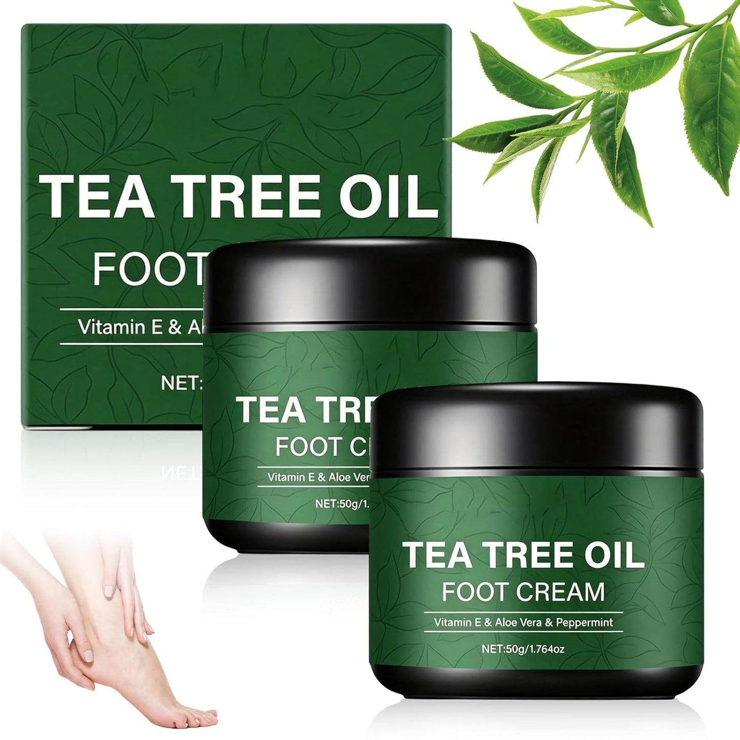Tea Tree Oil Foot Cream - Nourishing Hydration with Vitamin E & Aloe Vera | 50g/1.764oz for Dry Cracked Feet, Hands & Elbows