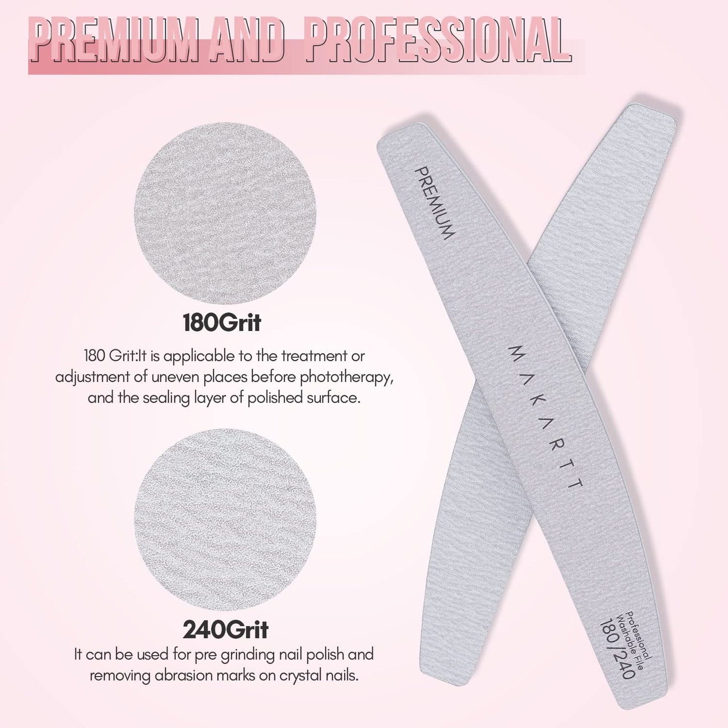 Makartt Nail Files - 180/240 Grit Emery Boards for Natural Nails | 10pcs Dual-Sided Manicure Set for Salon & Home Use