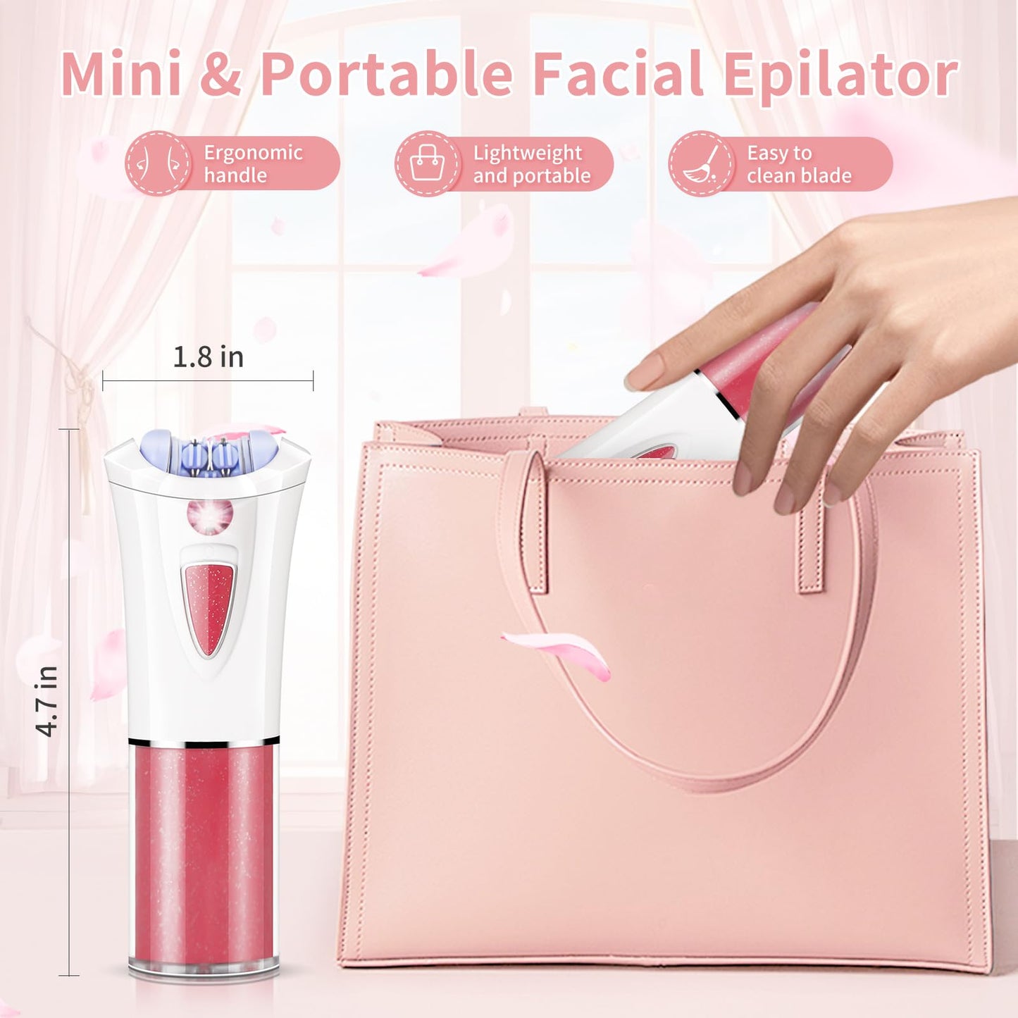 Facial Epilator for Women - 2026 New Electric Hair Remover for Body/Face/Chin/Arms/Bikini - Cordless Hair Removal Device Battery Operated with LED Light - Mini Epilator for Teen Girl Travel Home