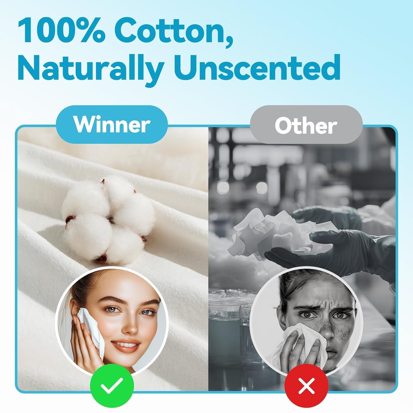 Soft Face Towels - Upgraded Thicker 100% USDA Biobased Facial Towels | Gentle, Unscented, 240 Count (Pack of 3)