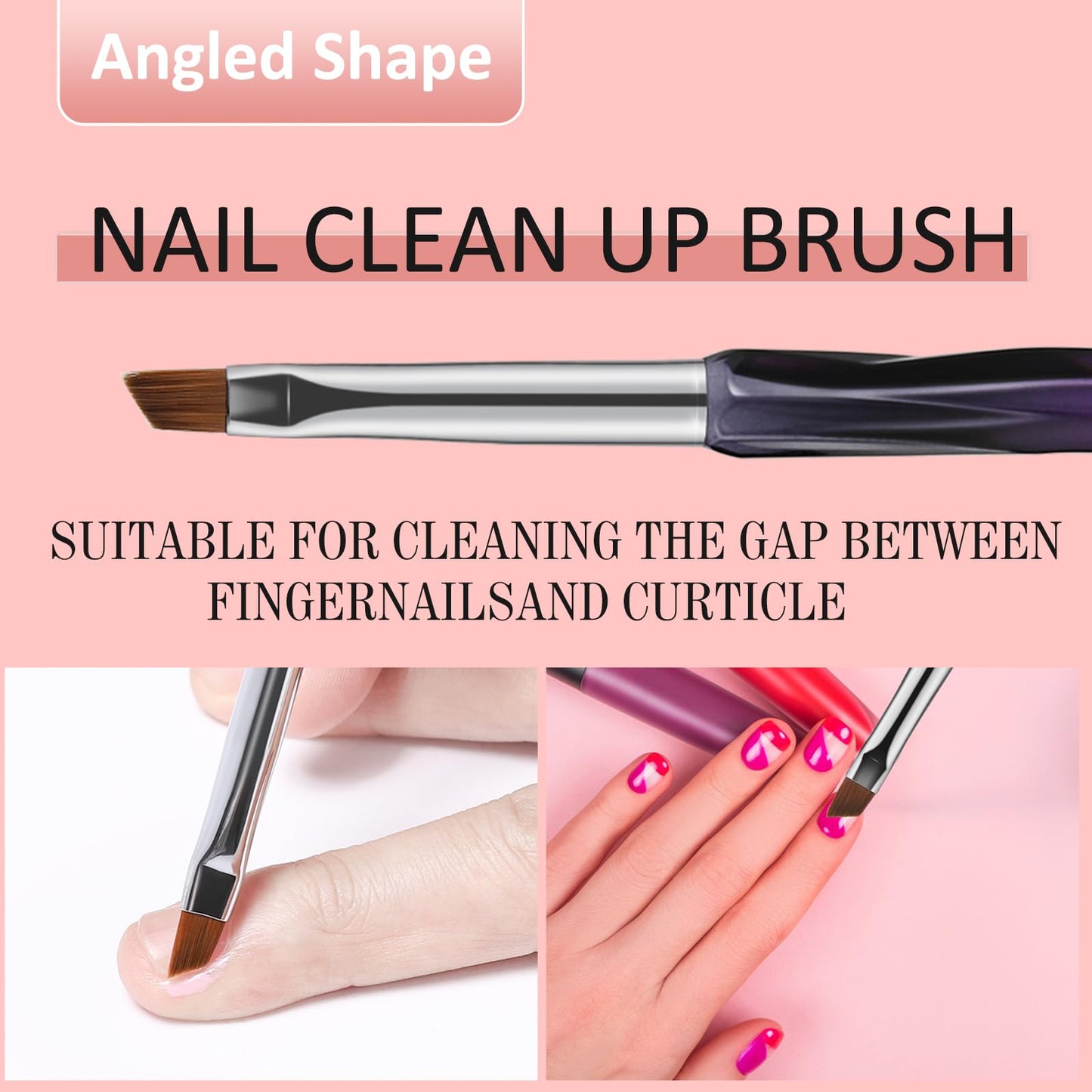 GEMSANVA Nail Art Clean Up Brushes,3PCS Nail Brush For Cleaning Polish Mistakes on the Cuticles,Flat/Oval/Fine Angled Gel Nail Brushes For Nail Art Design Painting and DIY Tools (BLACK PURPLE)