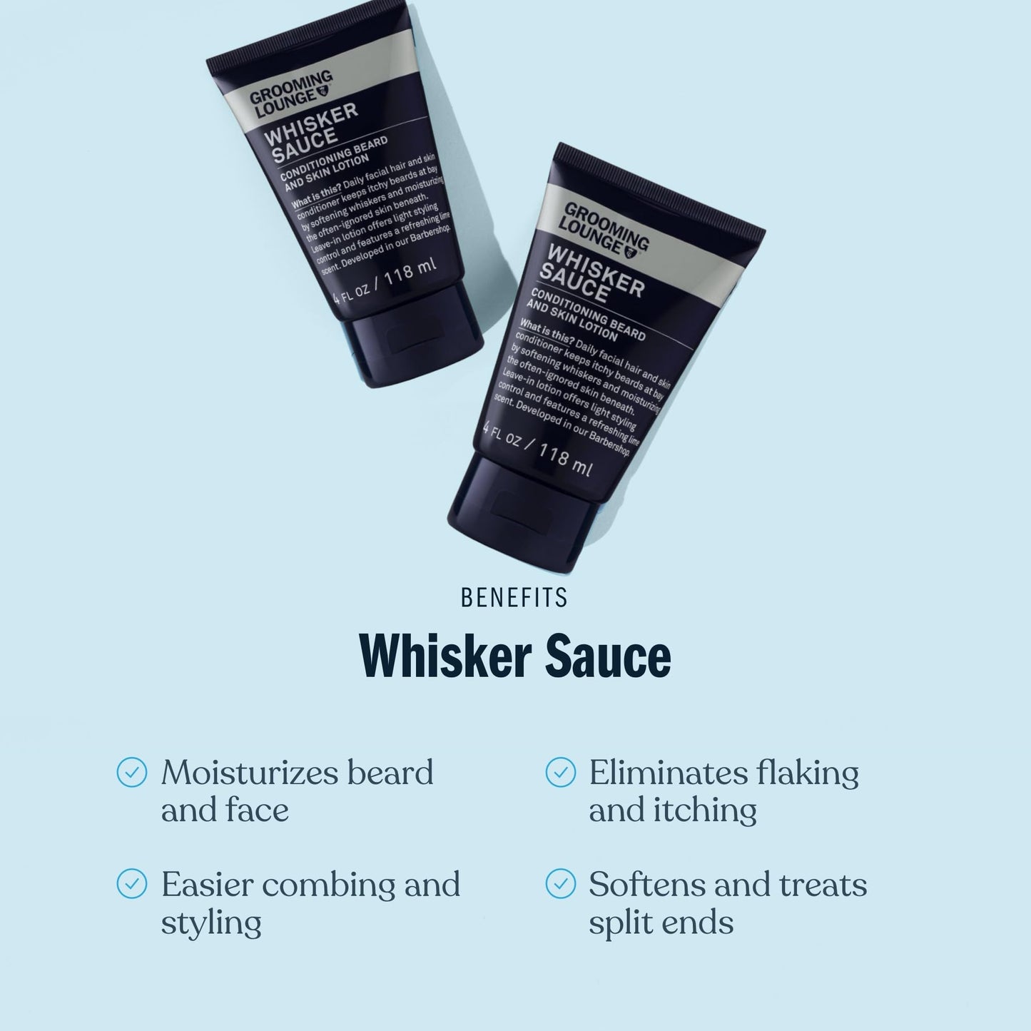 Grooming Lounge Whisker Sauce Beard Conditioner - Conditioning Beard and Skin Lotion - Eliminates Itching and Flaking - Enables Easy Combing and Styling - No Parabens - Cruelty Free - 2 pack