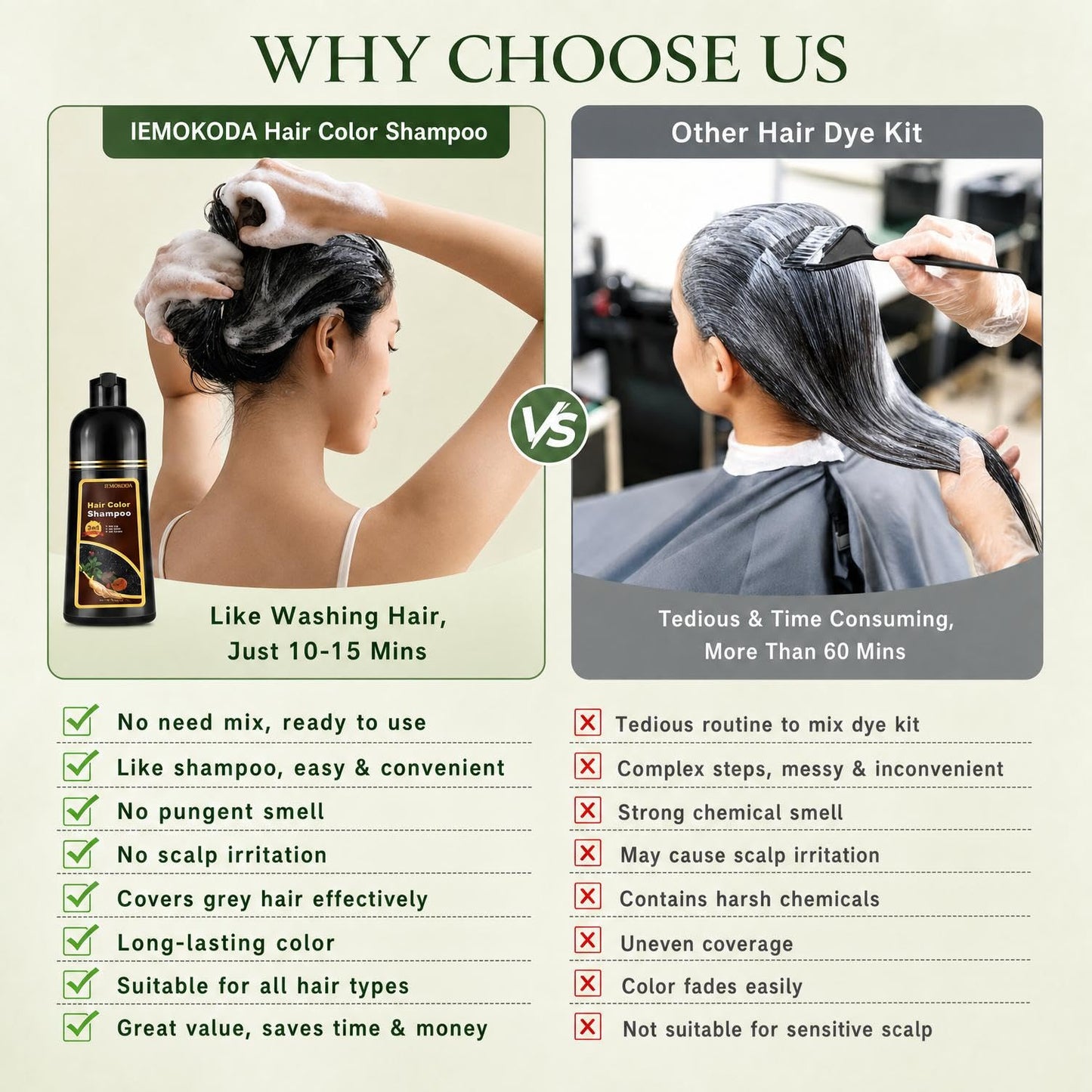 Natural Hair Color Shampoo for Gray Coverage, Instant Red Hair Dye Shampoo 3 in 1, Shampoo Hair Dye Works in Minutes, Red Hair Shampoo, Shampoo Para Canas for Women and Men