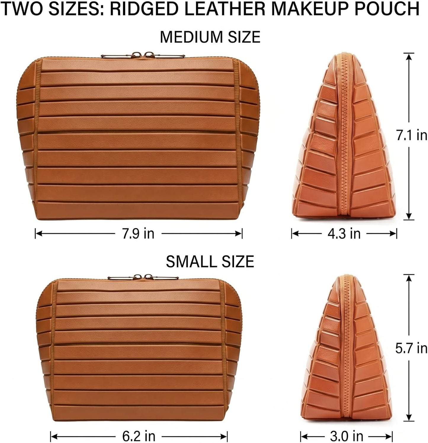 Large Capacity Makeup Bag - Water-Resistant PVC Toiletry Case with Brush Holder | Portable Cosmetic Organizer (Brown, Small)