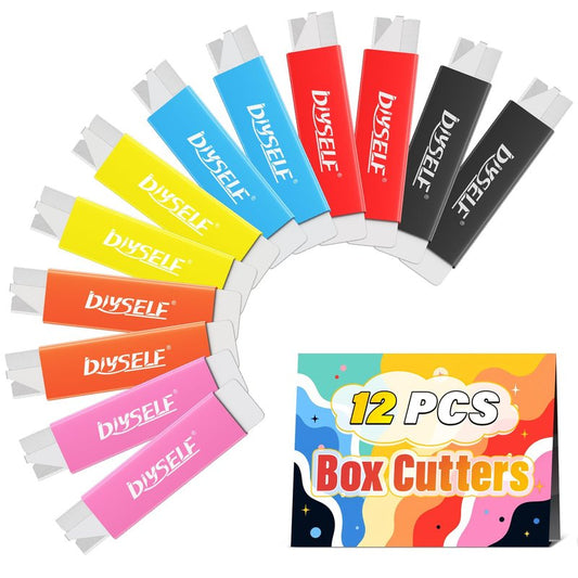 DIYSELF Box Cutters 12 Pack, Utility Knife, Box Cutter Retractable with Razor Blade, Box Opener for Package, Utility Knives for Office, School, Home, Flat Box Cutter for Women, Letter Opener for Mail