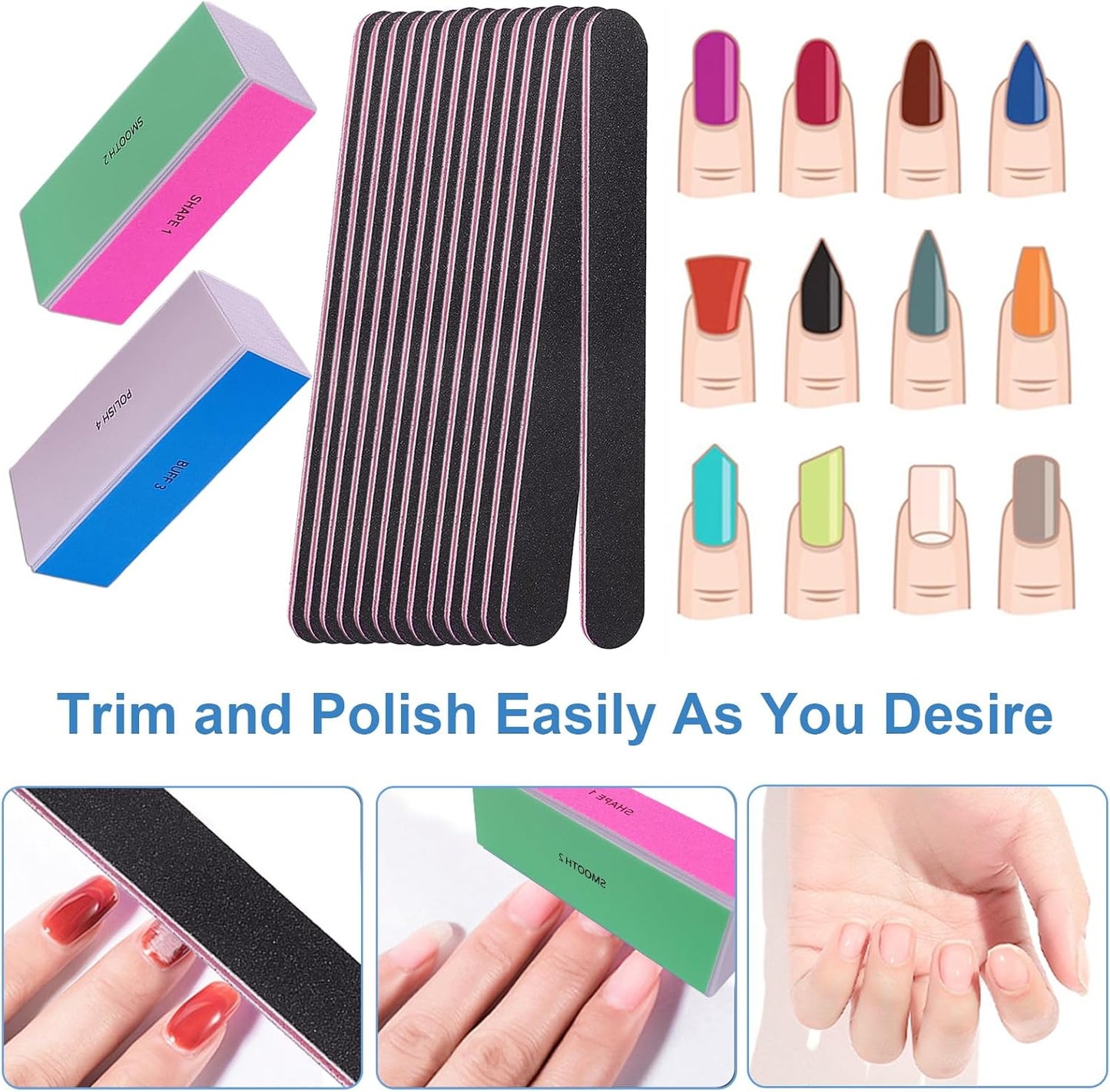 Nail File and Buffer Set - 4 Way Professional Nail Buffers for Natural Nails | Grit 100/120/240/600/3000