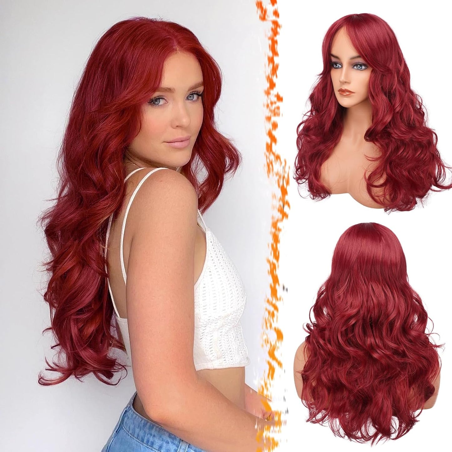 Long Wavy Blonde Curtain Bangs Wig - 26" Synthetic Ombre Wig with Dark Roots | Soft Natural Look