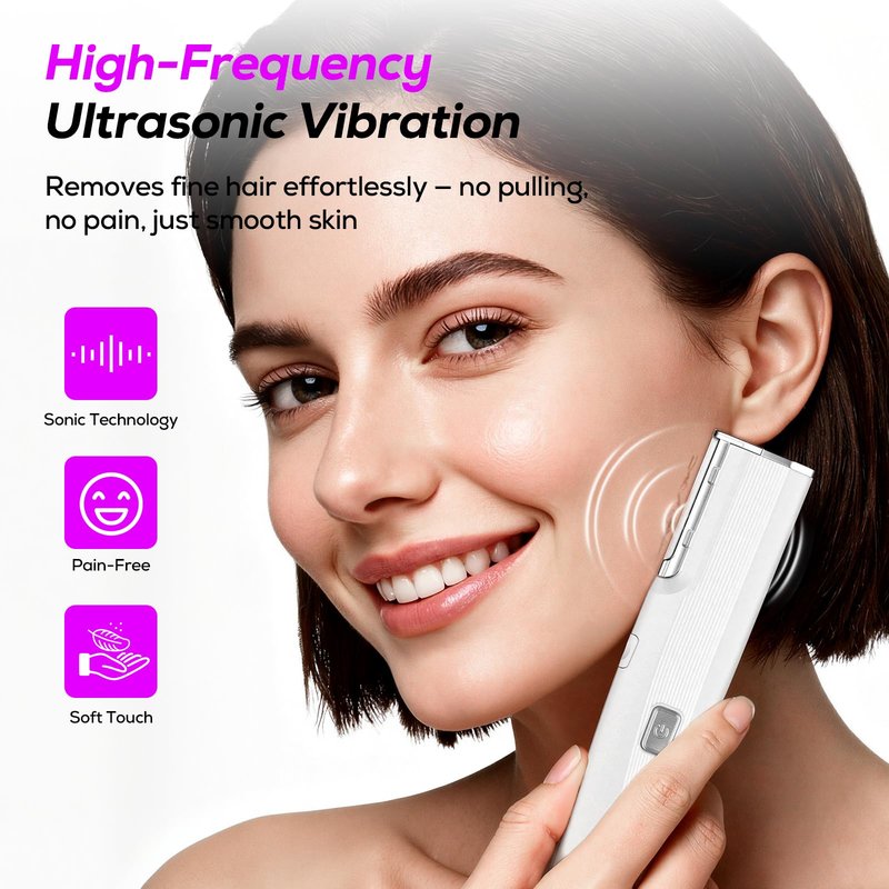 PEDOOD Dermaplane Razor for Women Face, Painless Sonic Dermaplane Tool with 10 Upgraded Micro Mesh Dermaplaning Blades, Women’s Facial Exfoliation & Peach Fuzz Hair Removal System (Off-White)